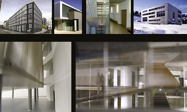 Wettbewerb Erweiterung Hochschule Wädenswil (2. Preis) - Neubau Einfamilienhaus Via Calanda, Domat/Ems - Neubau Gesamtschule Flims (Wettbewerb, 1. Preis) - Verwaltungsgebäude Obere Graben, St. Gallen - Neubau Wohnüberbauung Rüdigerstrasse (edeneins), Zürich (Fotos: Philipp Wieting)